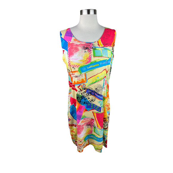 Jams World Dresses & Skirts - Jams World 9 Bright Multicolor Lufthansa Airline Ticket Print Vintage Dress